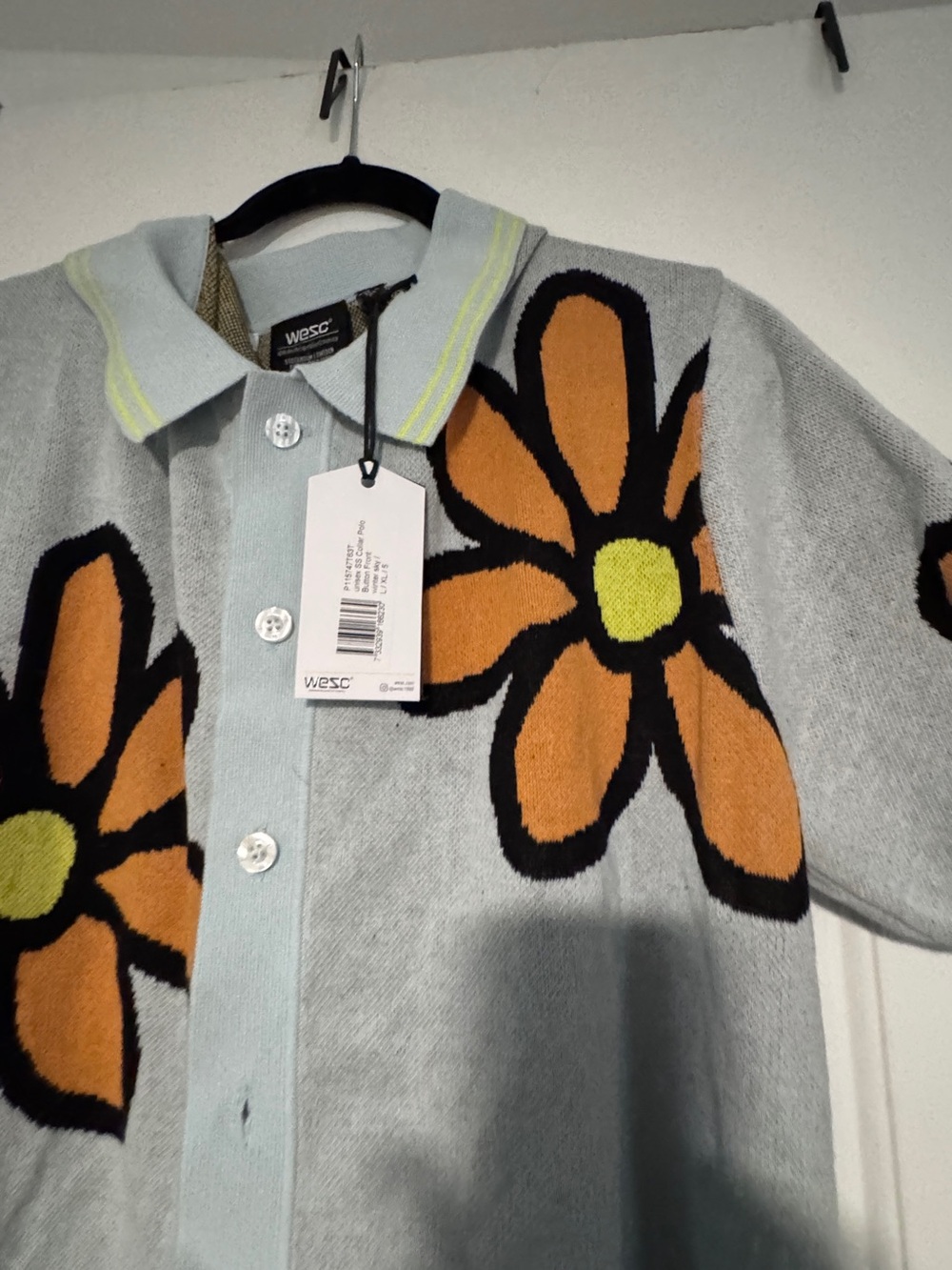 WESC Light Blue Floral-Print Button Cardigan